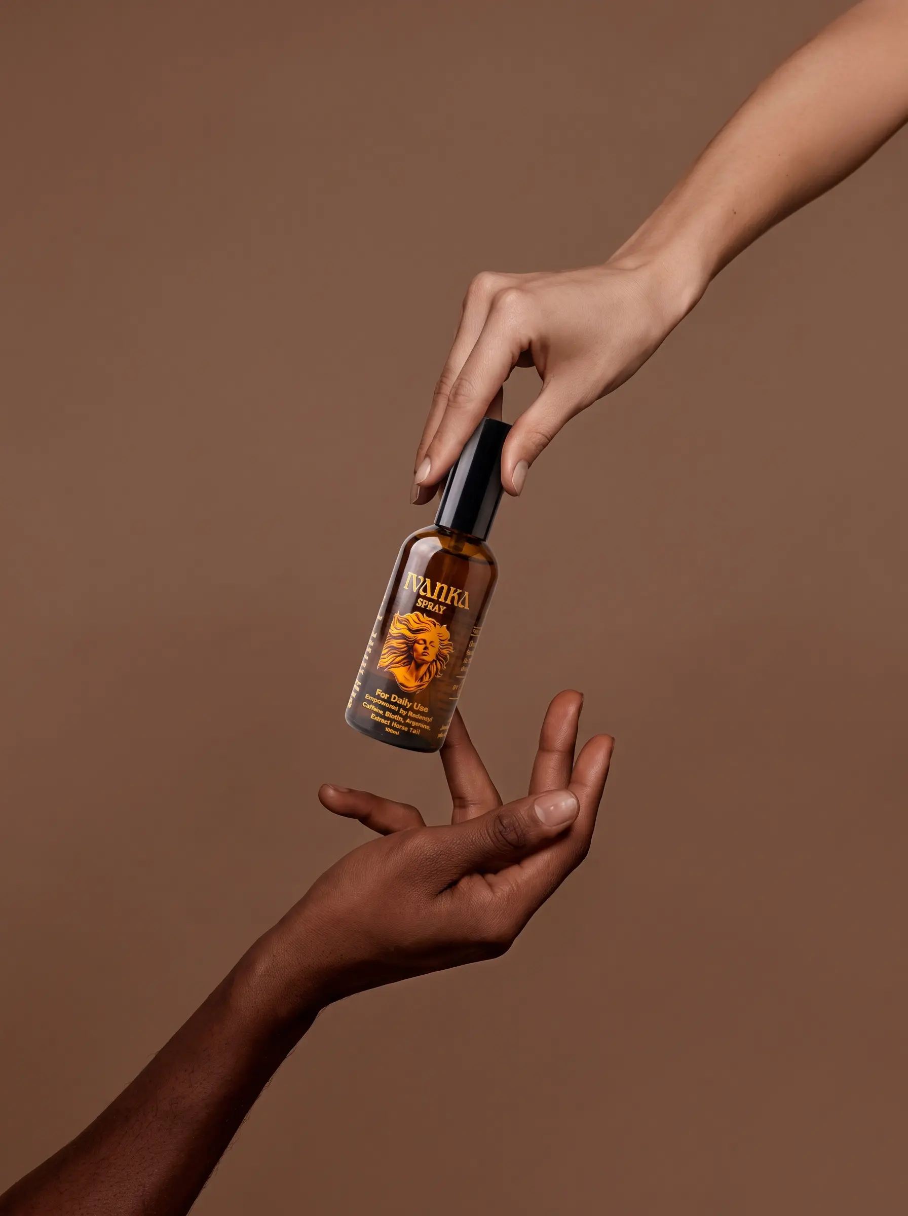 IVANKA hair intensive lotion passed from one hand to another